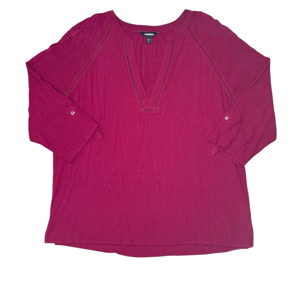 Express Deep Maroon Red Lightweight Bohemian V-Neck Blouse